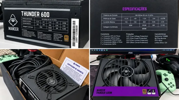 Fonte Mancer Thunder 600w 80plus<br>thr600-bI01 600w 80 Plus...