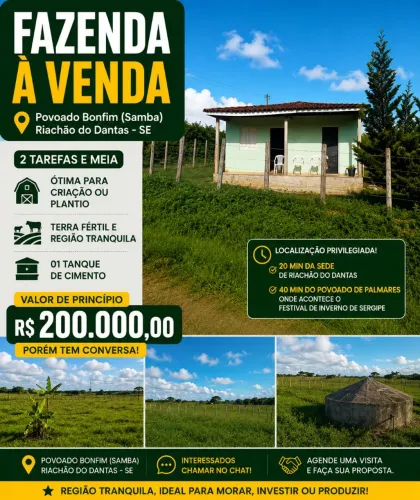 Fazenda à Venda - 2,5 Tarefas | Riachão do Dantas/SE