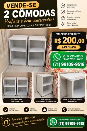 Vendo 2 Cômodas Brancas com Prateleiras - Conjunto por R$ 200