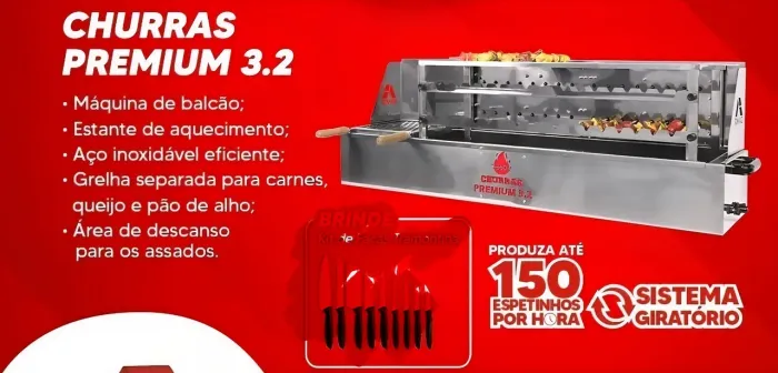 CHURRASQUEIRA A GÁS PARA ESPETINHOS (GIRATORIO)
