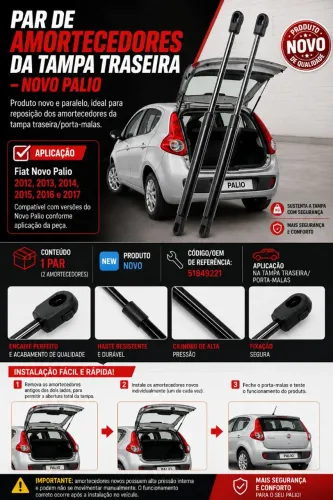 Novo // Par Amortecedor Tampa Traseira Novo Palio 2011 a 2017 OEM 51849221