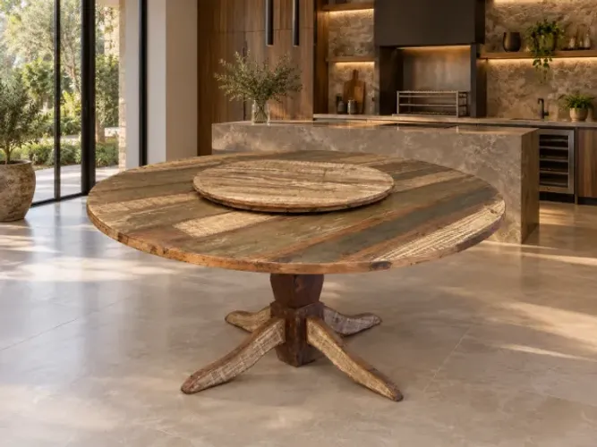 Mesa da jantar redonda para 10 lugares com prato giratorio madeira peroba 