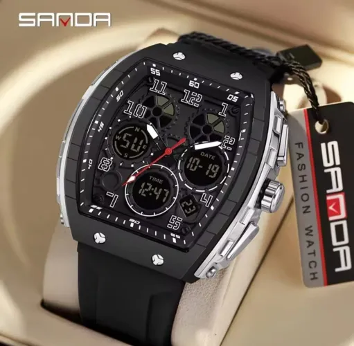 Relógio Masculino SANDA 6157 à Prova D'água Pulseira em Silicone _ 2 Cores Disponíveis