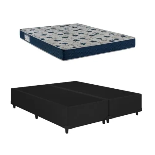CAMA BOX BIPARTIDA CORINO PRETO ALTO NÍVEL + COLCHÃO ISO 60 D28 ORTOBOM