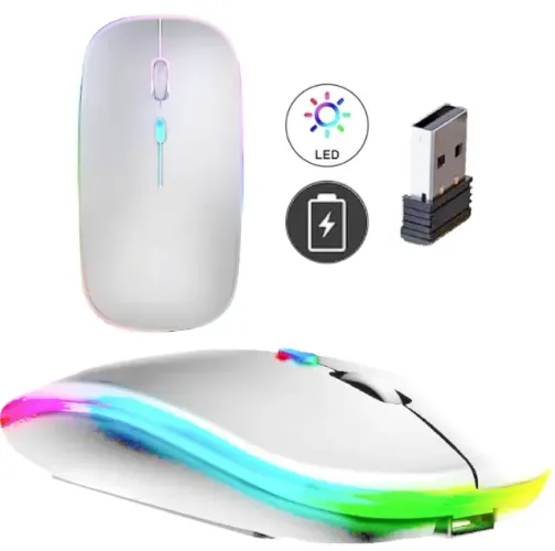 Mouse Sem Fio Recarregável Wireless Optico Led Rgb Ergonômico Sem Fio Para Pc Desktop Note