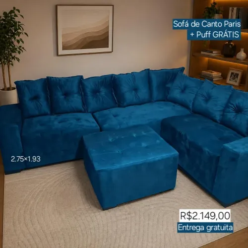 PROMOÇÃO URGENTE - Sofá de Canto GIGANTE Paris Azul Royal