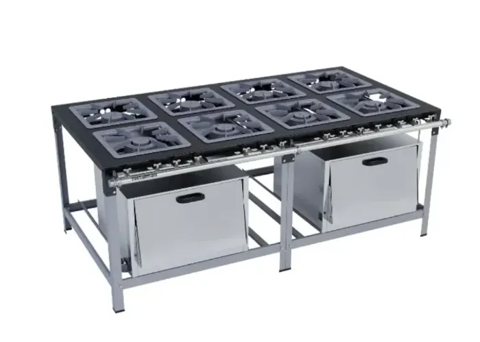 Fogão Industrial 8 Bocas 40x40 com 2 Fornos Luxo Metalmaq