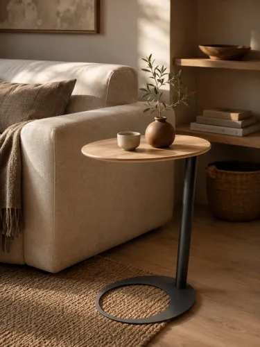 MESA DE APOIO DE DESIGN | MADEIRA + METAL