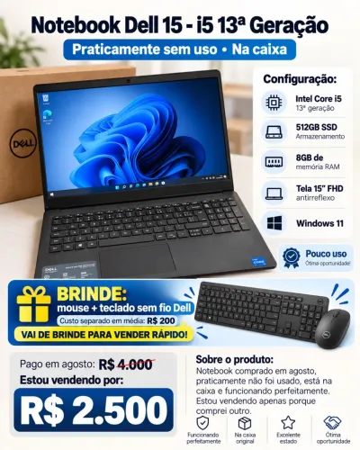 Notebook Dell Intel Core i5 | Alto Desempenho + Kit Teclado e Mouse Dell