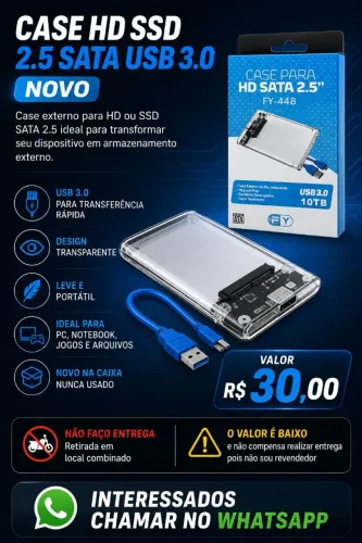 CASE HD SSD 2.5 SATA USB 3.0 NOVA R$30