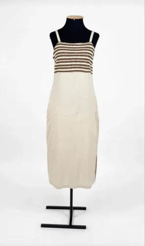 Vestido Mídi Adlles listrado bege midi
