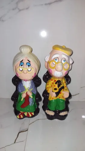 Antigo cofre de plástico bolha vovô e vovó lindos 