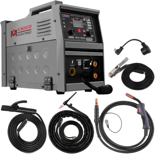 Máquina de Soldar 140GS 5x1+Capacete+Eletrodos+Protetor de dedo+Consumíveis+Arame+Compasso