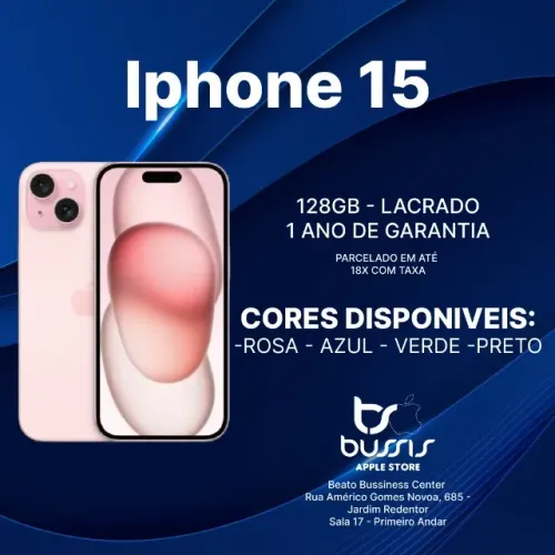 Iphone 15 128 Gb Rosa | Lacrado Novo | Loja Fisica