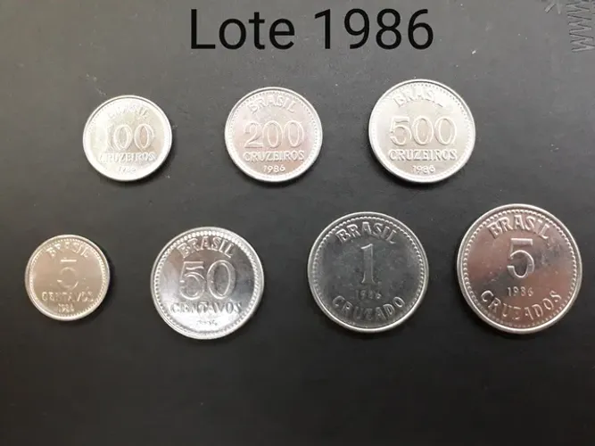 Lote de 7 moedas cruzeiros e cruzados 1986