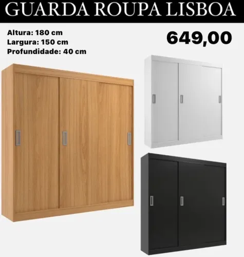 Guarda-Roupa Lisboa 3 Portas de Correr - 180 cm ENTREGA HOJE !!!