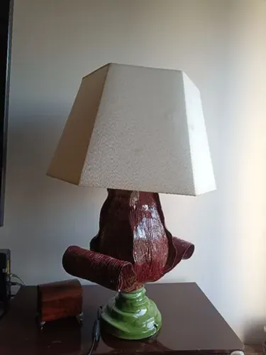 Conjunto abajur cerâmica zanata assinado Sig Bergamini