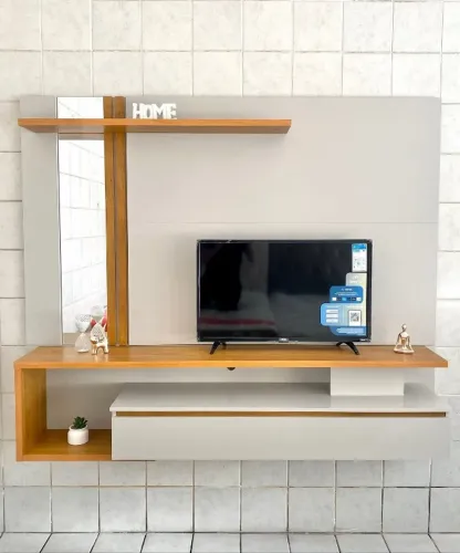Painel para TV até 60 Polegadas 1 Porta 180 cm Treviso Off White/Nature 100% MDF