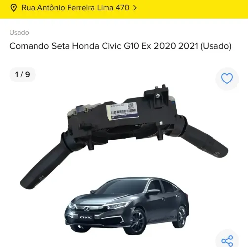 Comando Seta Honda Civic G10 Ex 2020/2021