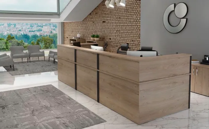 BALCÃO DE ATENDIMENTO COM EXTENSÃO 4M - LOJA IKONMIXOFFICE