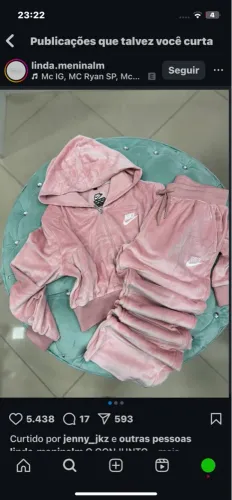 Conjunto Nike Veludo Rosa M e G