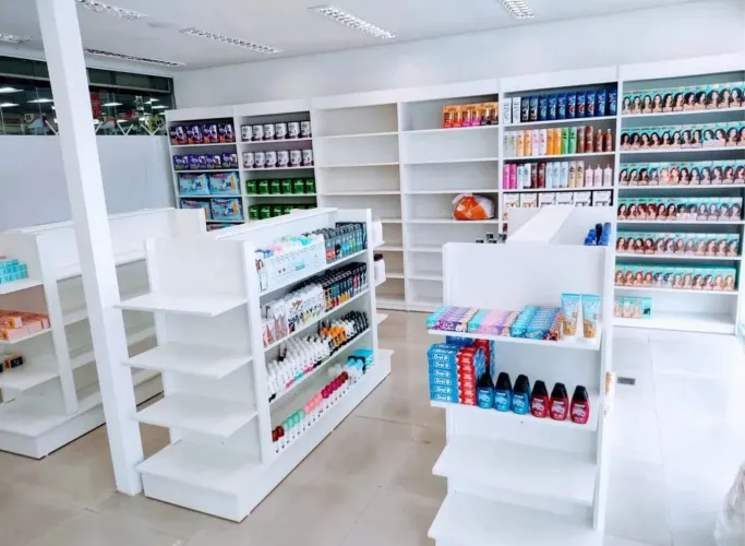 Gôndola Central farmácia, perfumaria, cosméticos  MDF