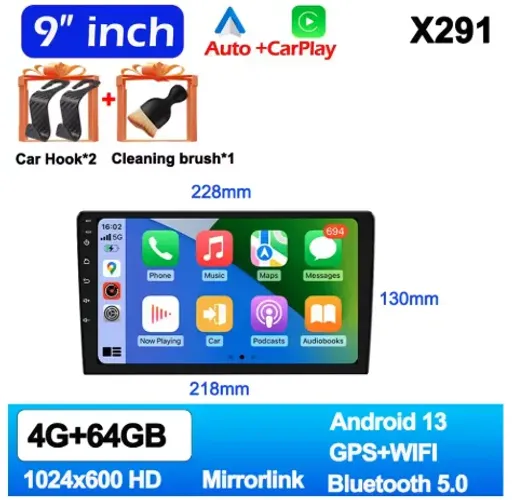 Multimídia 9 polegadas - 2 Din. 4Gb RAM e 64Gb de armazenamento (carplay e Android auto)