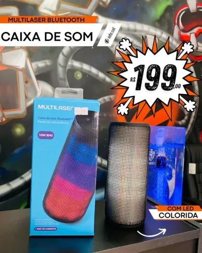 Caixa de Som Bluetooth Multilaser com LED Colorido - 10W RMS