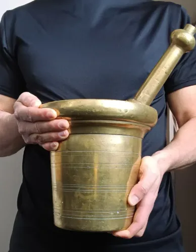 Grande Pilão (Almofariz) e Pistilo em Bronze Maciço - 15,3 kg 
