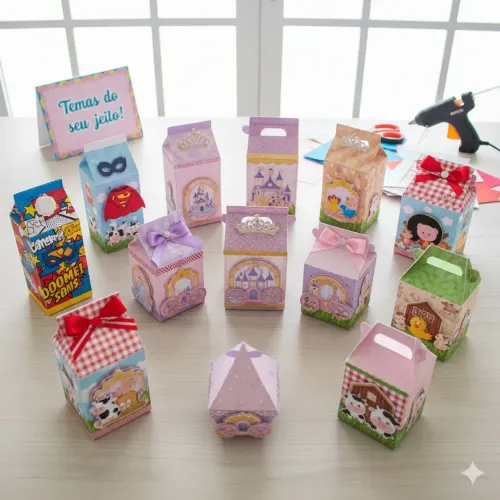 Decoração de Festas: Caixas Milk, Cubo, Pirâmide Personalizadas