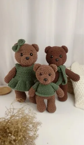 Amigurumi Família Pais Ursinho Crochê Chenille Decoração Bebê Dias das Crianças