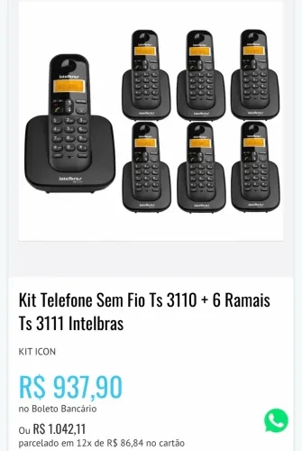 Kit Telefone Sem Fio Ts 3110 + 6 Ramais Ts 3111 Intelbras Preto