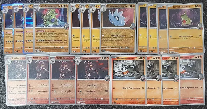 Deck tyranitar da equipe rocket, cartas originais de pokémon