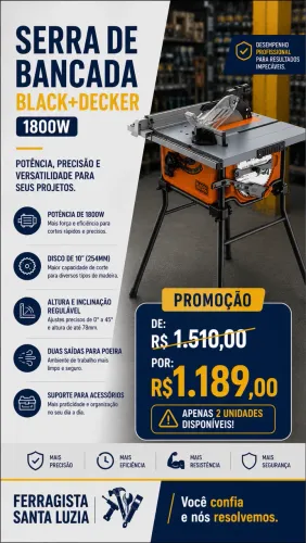 Serra de Bancada 10? 1800W Black & Decker BES71800TSS
