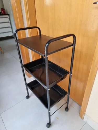 Carrinho Auxiliar Profissional Multiuso - 3 Níveis (Preto)