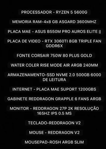 Pc Gamer Reddragon completo + acessórios 