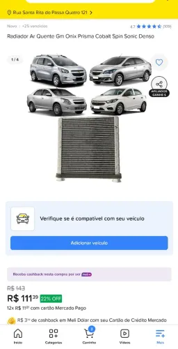 Radiador de ar quente spin/ onix