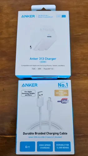 Kit Anker Carregador GaN 30w e Cabo trançado UCB C - USB A 1,8M