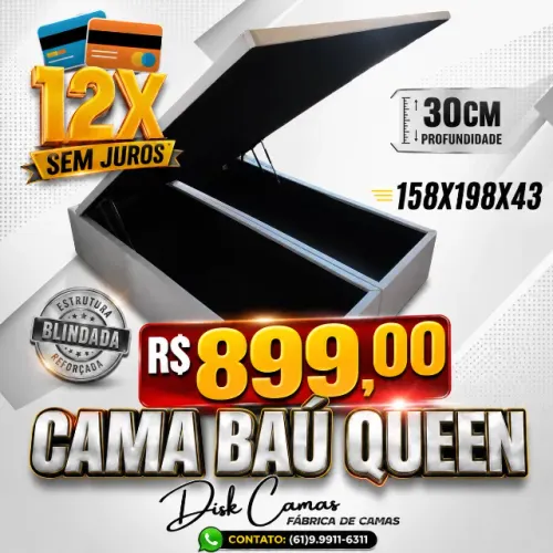 Cama Baú Queen Casal Grande Reforçada Direto da Fábrica