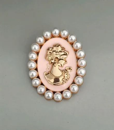 Broche de Camafeu Rosa com Pérolas (novo)