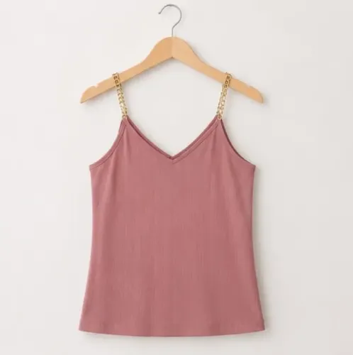 regata rosa com alça dourada 