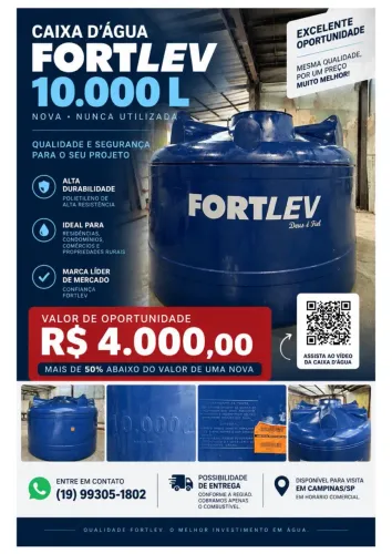 Reservatório Tanque Caixa D?água Fortlev 10.000 L - Nova
