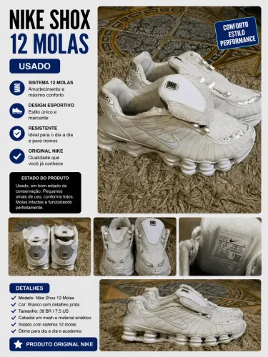 Nike Shox 12 Molas Branco Usado - Conforto e Estilo