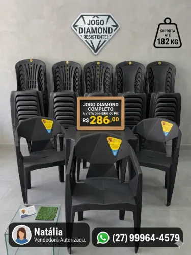 jogo plástico c/ cadeiras modelo poltrona diamante 182 kg