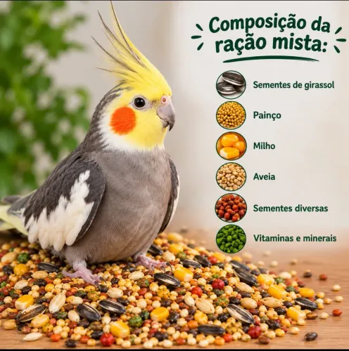 Ração mista para Calopsita, Periquito, Agapornis, balanceada. 1 kilo
