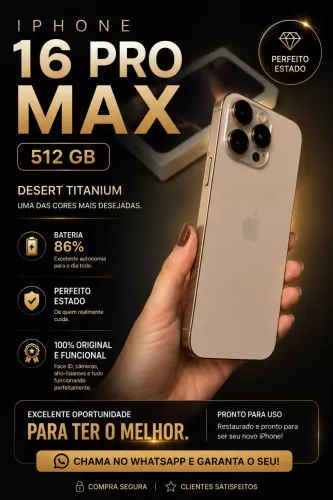 ?iPhone 16 Pro Max 512GB Desert Titanium | 86% Bateria | Completo + Película e Capa