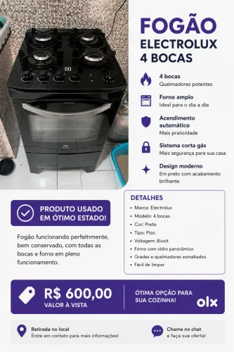 Vendo Fogão Electrolux 4 bocas elétrico 