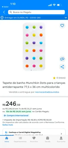 Tapete infantil para banho Munchkin 