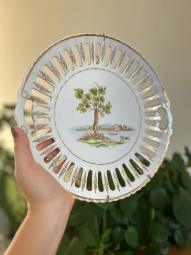 Prato de Porcelana Ouro Folheado Decoração de Parede