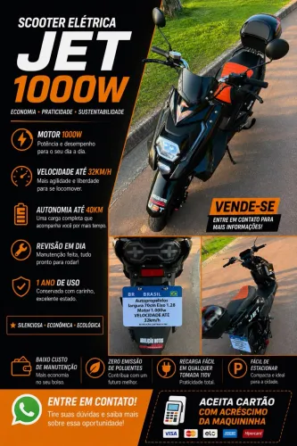 Scooter Elétrica Jet 1000W - Bateria de Lítio | Excelente Estado